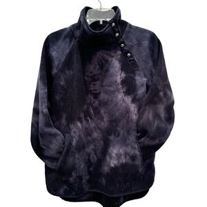 Green Tea Size M Snap Mock Neck Printed Fleece Pullover Sweatshirt w/Pockets